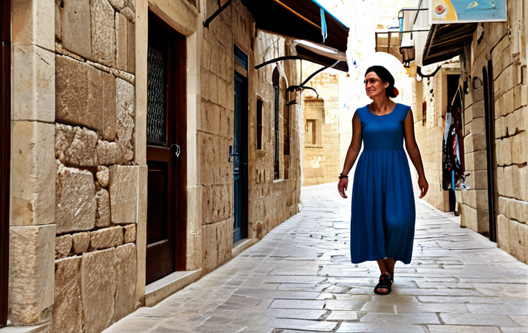 Tel Aviv - Jaffa Old City**

"A fully clothed woman with perfect anatomy, wearing a modest sundress and comfortable shoes, walking through the ancient stone streets of Jaffa Old City, Israel. The background includes artisan shops with handcrafted jewelry, and glimpses of the Mediterranean Sea. Safe for work, appropriate content, professional photography, natural light, well-formed hands, proper finger count, natural body proportions, fully clothed, family-friendly."

**