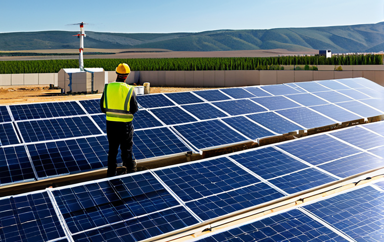 Solar Energy Innovation**

"A modern cityscape with solar panels integrated into building designs, reflecting sunlight. In the foreground, engineers in appropriate attire monitor a concentrated solar power (CSP) plant. Safe for work, appropriate content, fully clothed, professional, perfect anatomy, natural proportions, high quality, energy efficiency, sustainable technology."

**