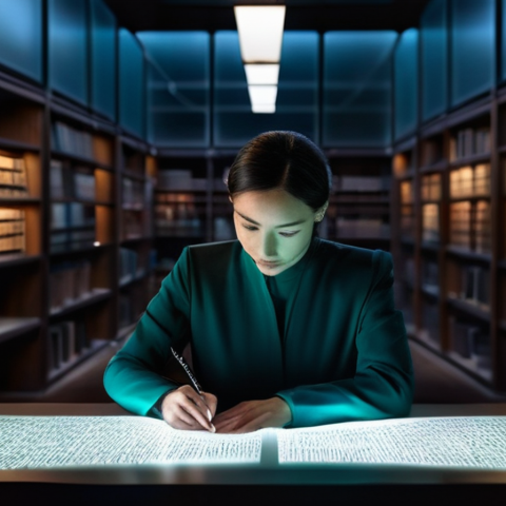 이스라엘의 히브리 성경 탐구 프로그램 - **AI Deciphering Ancient Scrolls:**
"A female scholar in her late 30s, dressed in smart casual a...