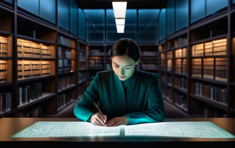 이스라엘의 히브리 성경 탐구 프로그램 - **AI Deciphering Ancient Scrolls:**
    "A female scholar in her late 30s, dressed in smart casual a...