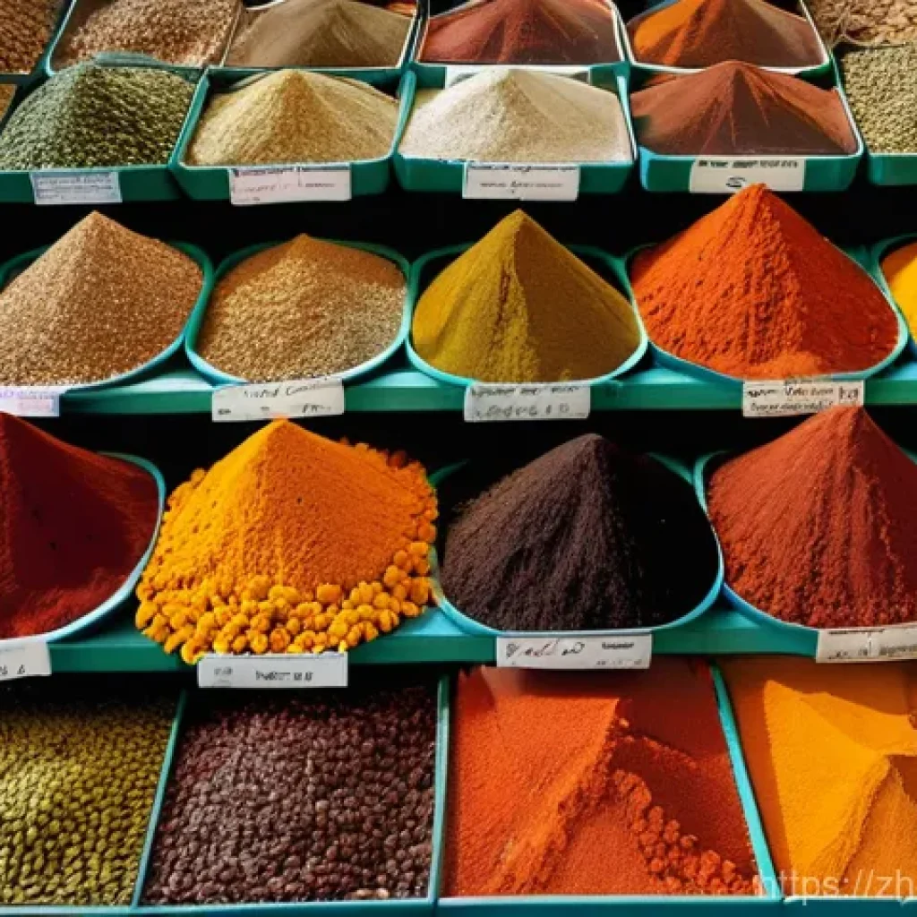 이스라엘의 스파이스 시장 - **A close-up, high-resolution shot of an Israeli spice market stall, specifically emphasizing the in...