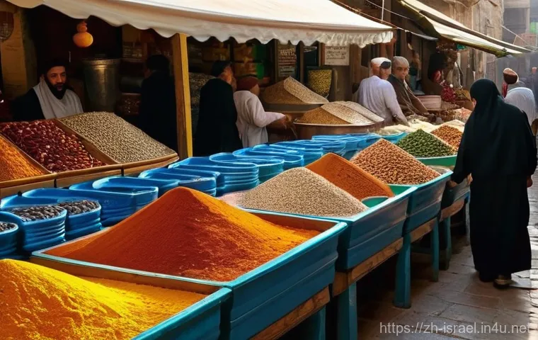 이스라엘의 스파이스 시장 - **A candid medium shot depicting a respectful and engaging interaction between a female traveler and... 이스라엘의 스파이스 시장 - **A candid medium shot depicting a respectful and engaging interaction between a female traveler and...
