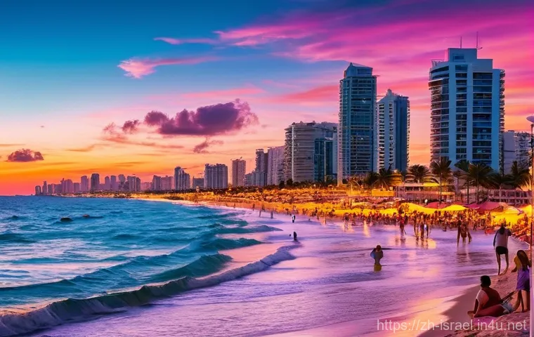 이스라엘의 주요 지리적 특징 - **Tel Aviv Beach Sunset: "Middle Eastern Miami"**
    "A vibrant and energetic beach scene in Tel Av...