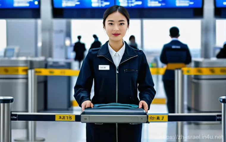 이스라엘 벤구리온 공항 이용 팁 - Image Prompt 1: Professional Airport Security Check** 이스라엘 벤구리온 공항 이용 팁 - Image Prompt 1: Professional Airport Security Check**