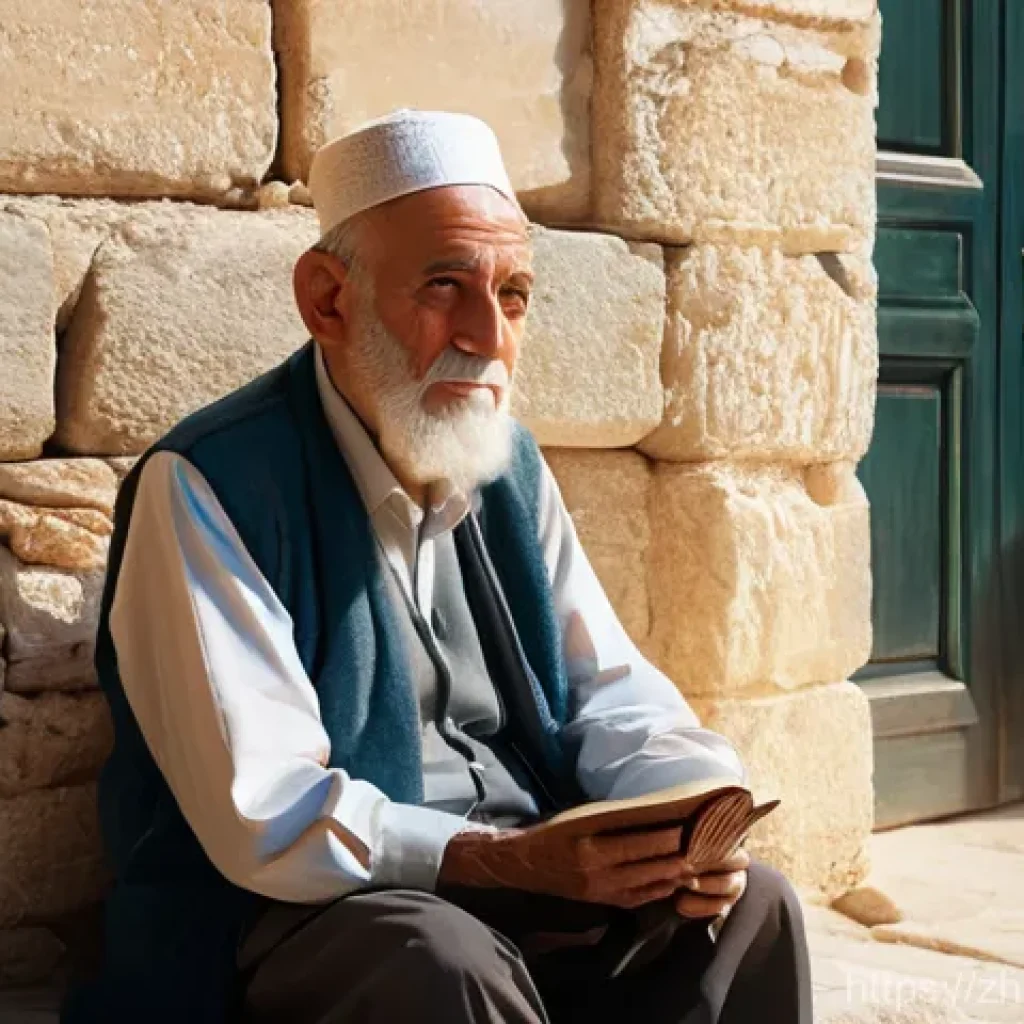 이스라엘 현대 문학의 대표 작가 - **Prompt:** A dignified, elderly Jewish scholar, with a kind yet world-weary expression, sitting tho...
