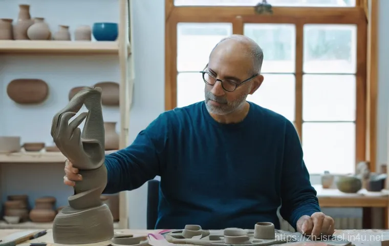 이스라엘에서의 예술 치료 프로그램 - **Prompt 1: Art Therapy - Veteran's Healing Through Sculpture**
"A male veteran in his late 40s,...