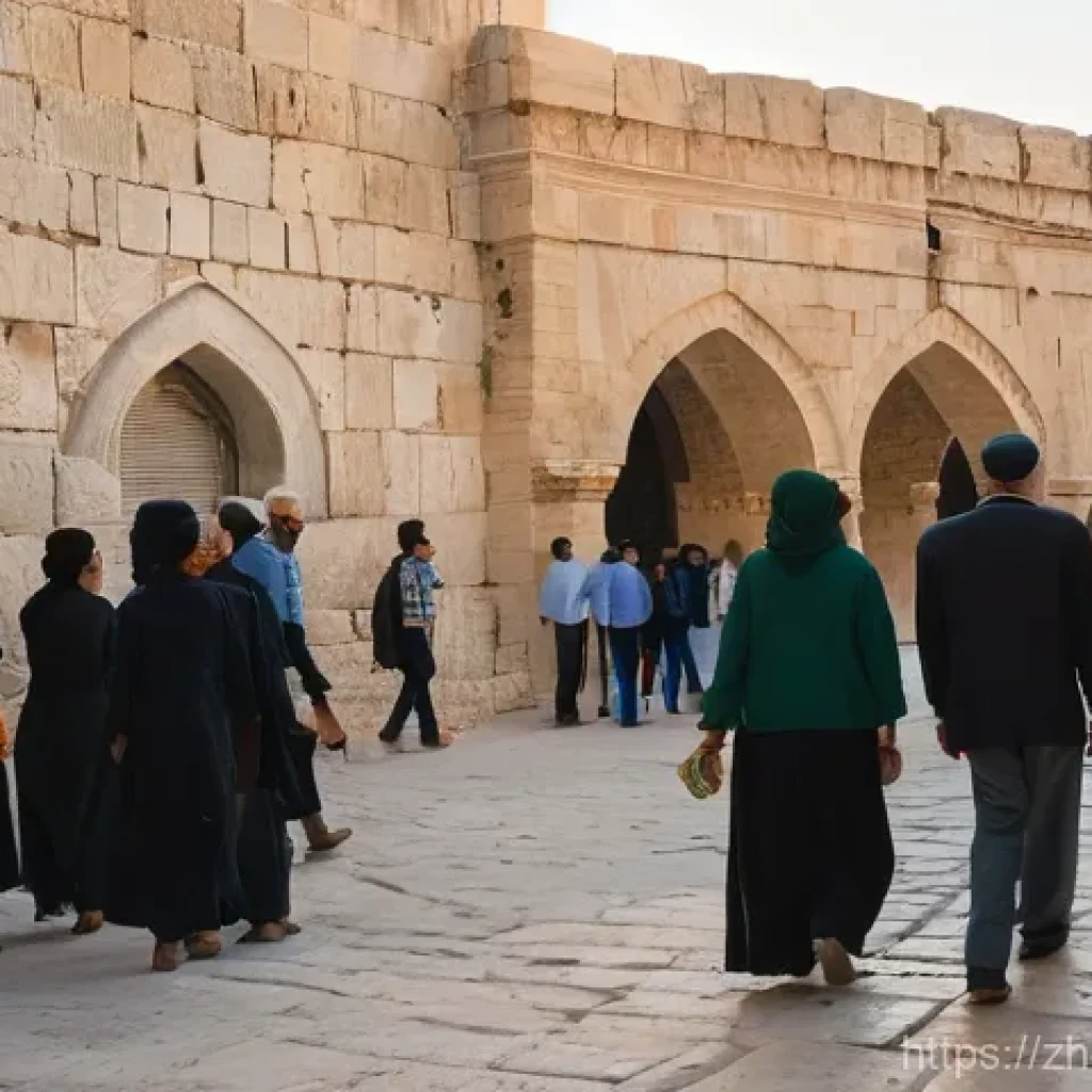 이스라엘의 대표 종교 유대교 이슬람교 기독교 - **Prompt:** "An atmospheric, wide-angle shot of the bustling Jerusalem Old City at sunset. The ancie...