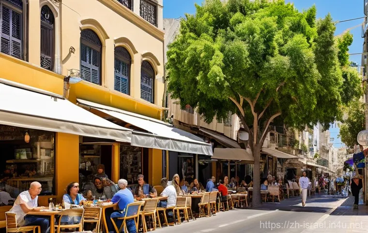 이스라엘에서의 LGBTQ  친화적인 장소 - **Tel Aviv's Inclusive Urban Vibe:**
    "A vibrant and bustling street scene in Tel Aviv, reminisce...