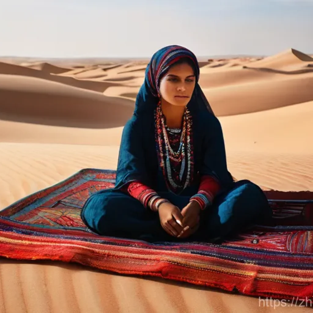 이스라엘의 전통 직물 공예 - **Prompt 1: Bedouin Weaving in the Desert**
"A serene portrait of a young Bedouin woman, modestl...