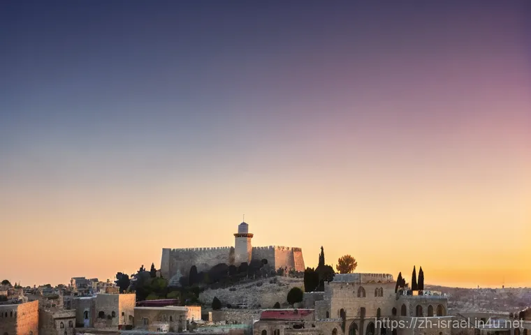 이스라엘의 명소  다윗의 탑 - **Prompt:** A majestic, wide-angle shot of the Tower of David Citadel in Jerusalem, showcasing its l...