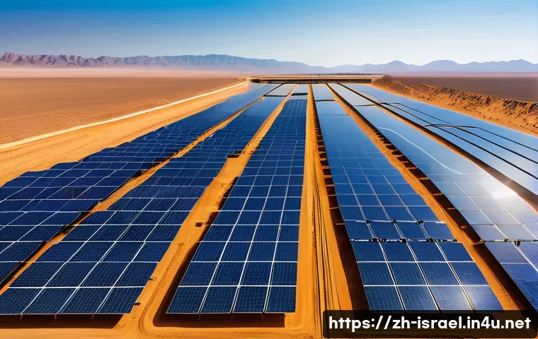 이스라엘 요르단 간 협력 사례 - **"Water and Solar Harmony in the Desert"**: A breathtaking panoramic view of a vast, golden desert ...