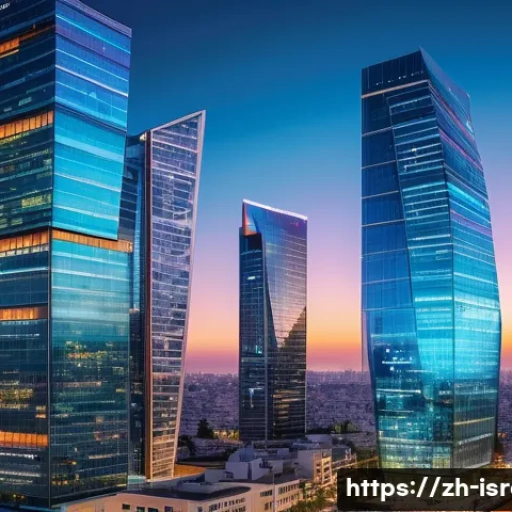 이스라엘에서의 국제 비즈니스 협력 - **Prompt:** A vibrant, futuristic cityscape at dusk, showcasing Tel Aviv's innovation hub. In the fo...