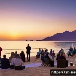이스라엘의 재즈 페스티벌 - **Prompt:** A vibrant outdoor jazz festival scene at dusk by the Red Sea in Eilat, Israel. The focus...