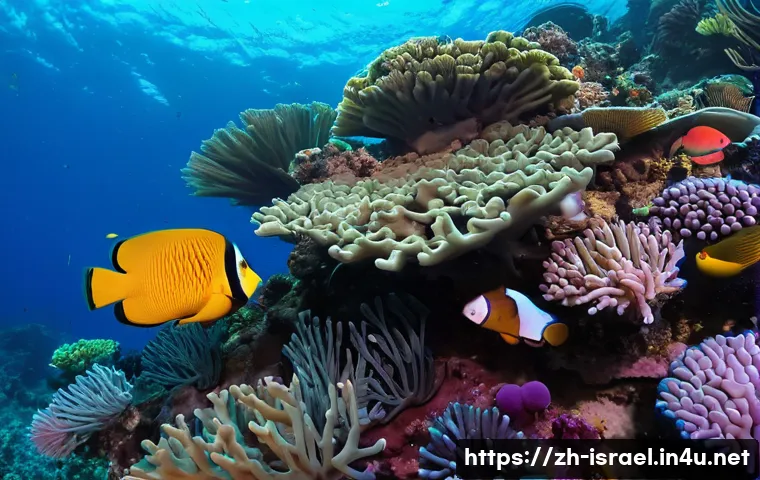 이스라엘에서의 해양 활동  홍해 스노클링 - A vibrant underwater scene in the Red Sea near Eilat, Israel, showcasing a dense coral reef garden w...