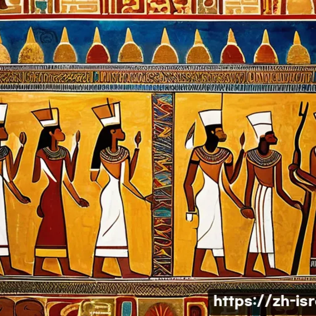 이스라엘에서 배울 수 있는 고대 예술 - A vivid ancient Israelite mural scene depicting religious ceremonies with priests and worshippers in...