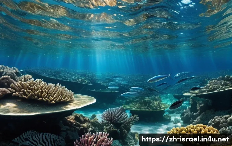 이스라엘의 주요 수산 자원 - A vibrant underwater scene showcasing a diverse Mediterranean coastal ecosystem near Israel, featuri...