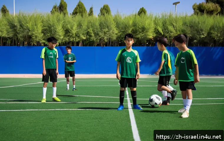 이스라엘의 축구 리그와 주요 팀 - A dynamic scene of a youth soccer training camp in Israel, featuring young players aged around 12-16...