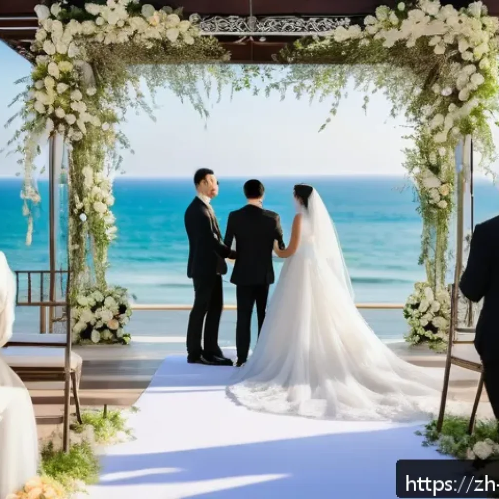 이스라엘 전통 결혼식과 현대화의 결합 - A vibrant Israeli wedding scene under a beautifully decorated Chuppah with four ornate pillars suppo...
