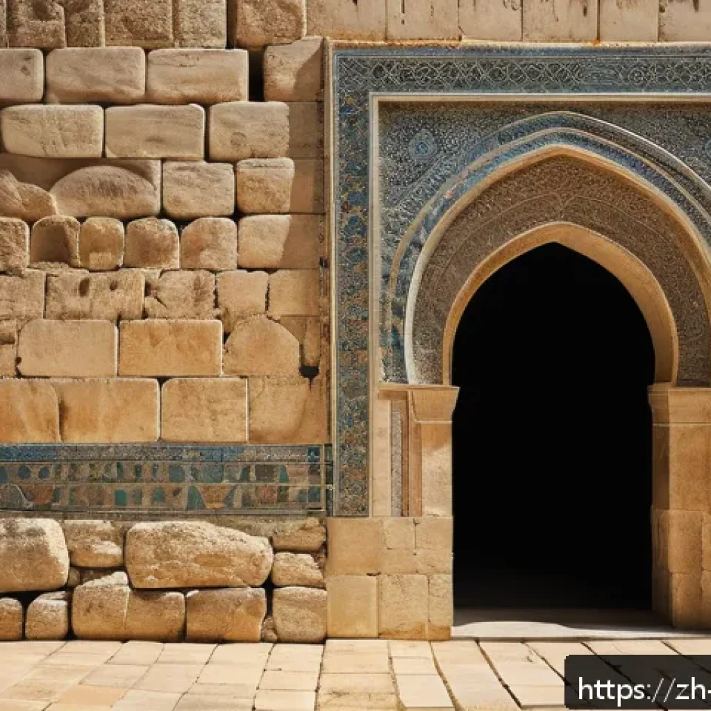 이스라엘의 고대와 현대 공존 건축물 - A detailed scene of Jerusalem’s ancient stone walls under warm sunlight, showcasing thick limestone ...