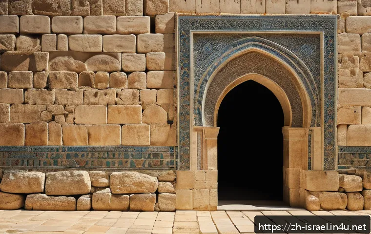 이스라엘의 고대와 현대 공존 건축물 - A detailed scene of Jerusalem&rsquo;s ancient stone walls under warm sunlight, showcasing thick limestone ...