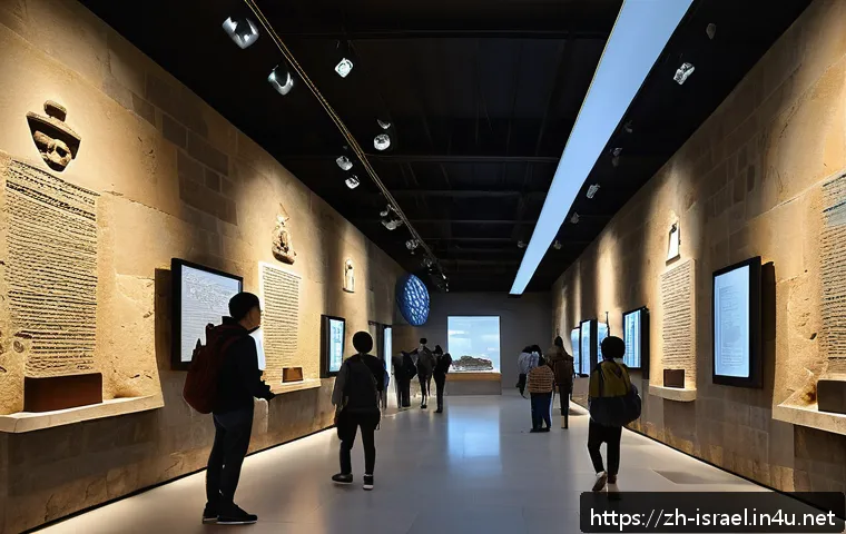 이스라엘 역사 박물관  예루살렘의 홀로코스트 박물관 - A detailed interior scene of the Jerusalem History Museum showcasing a diverse cultural exhibition h...