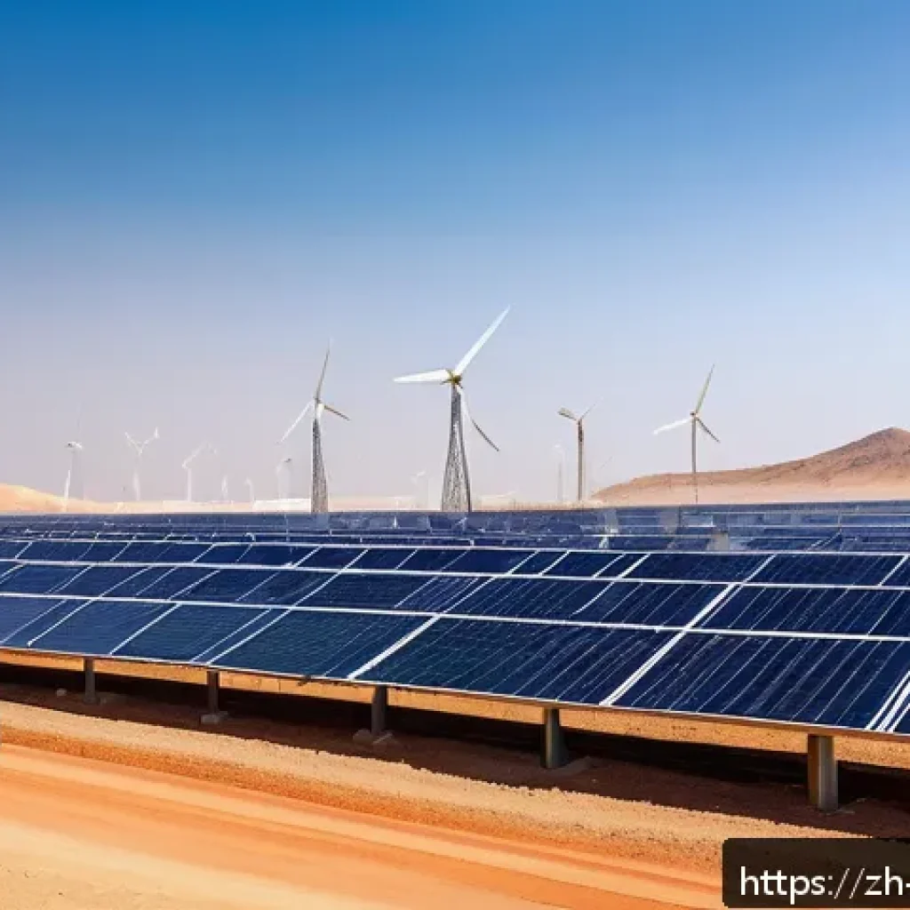 이스라엘과 중동의 에너지 협력 - A futuristic solar power plant in the Middle East under a bright, clear blue sky, featuring expansiv...