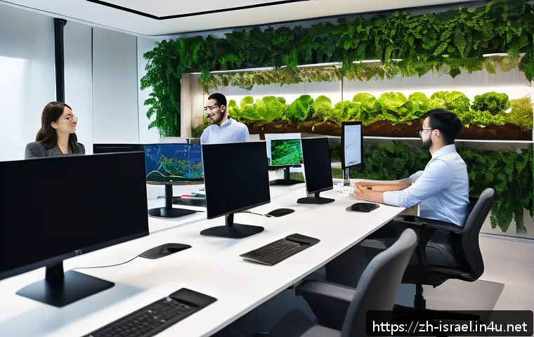 이스라엘 정부의 해외 투자 정책 - A modern Israeli high-tech startup office scene, featuring diverse professionals collaborating aroun...