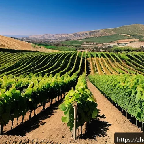 이스라엘의 세계적 와인 시장 점유율 - A panoramic view of a lush vineyard in the Golan Heights region of Israel during late summer, showca...
