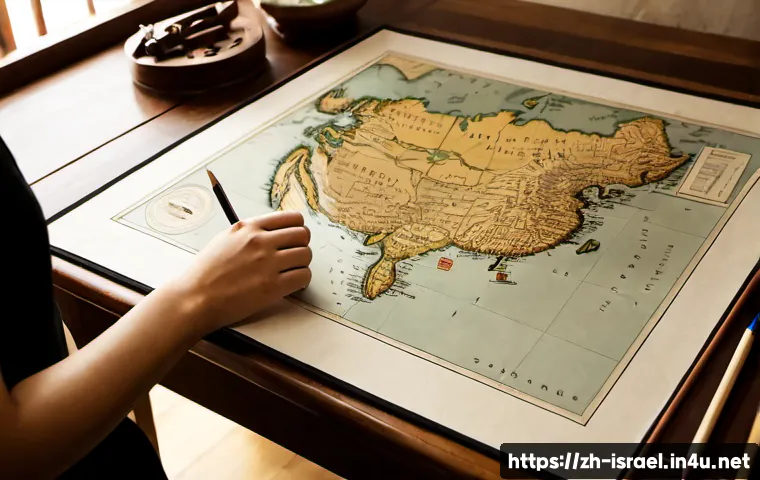 이스라엘 팔레스타인 역사 이해 - Photorealistic historical study scene, an open unmarked regional map of the eastern Mediterranean on...